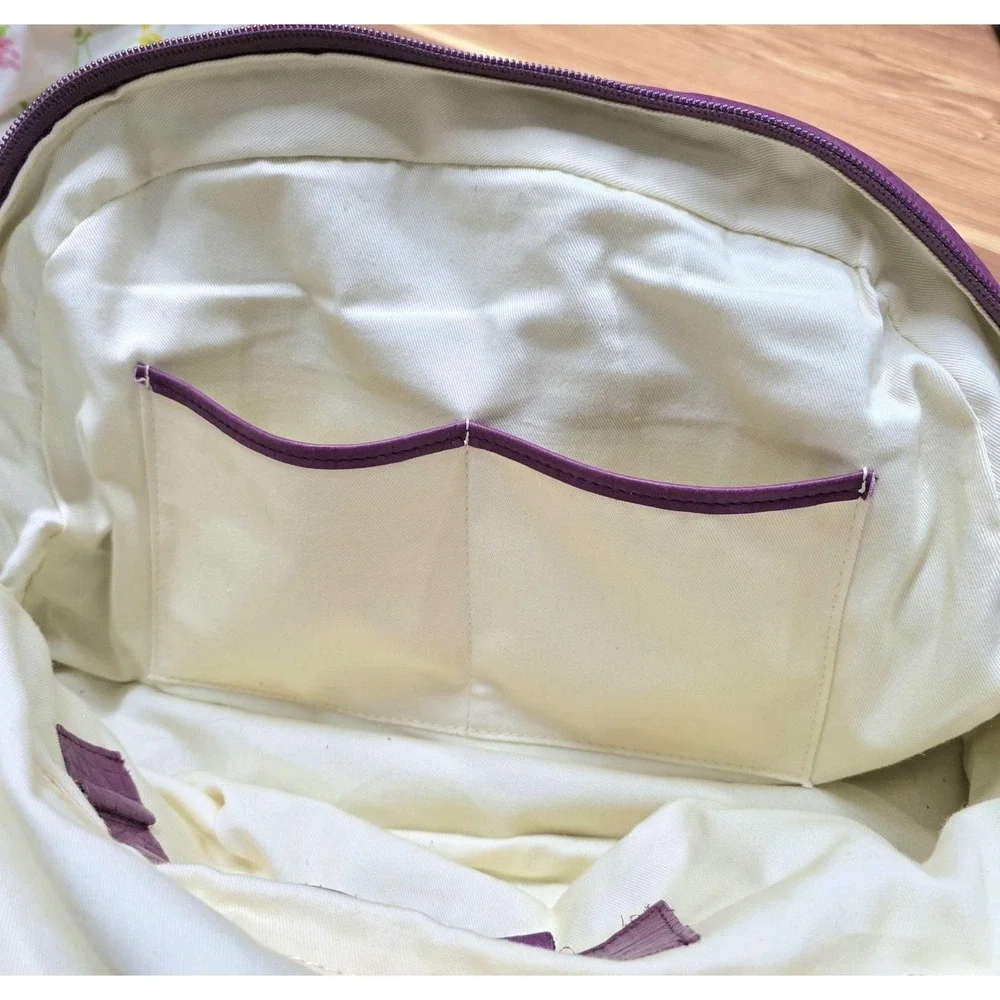 Nordstrom Purple Croc Leather Satchel Bag Purse Large Top Handle Travel Italy